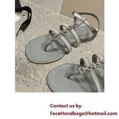 Chanel Satin, Metal  &  Strass Thong Sandals G40128 Gray 2023